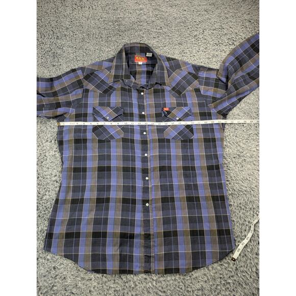 Ely Plains Shirt Men 17.5 Purple Pearl Snap Casual Plaid Cowboy Chore Rodeo - Picture 3 of 6